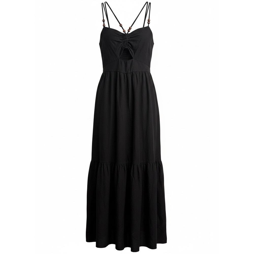 Jason Wu Black Linen Blend Strappy Boho Midi Dress - Size S - Picture 3 of 10